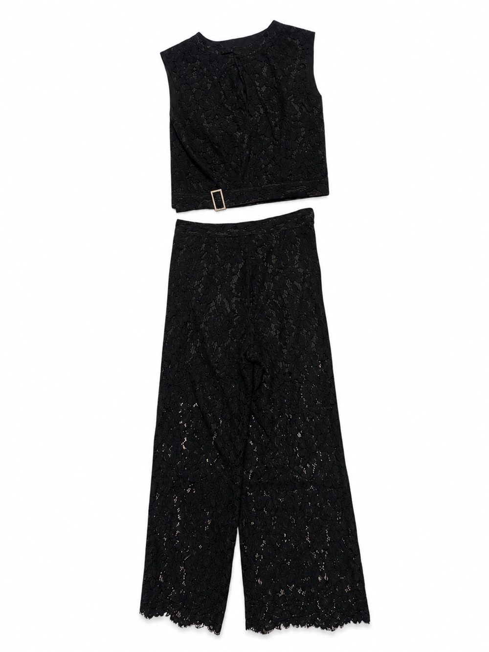 Dolce & Gabbana Matching Eyelet Lace Open Back Crop Top Wide Leg Pants - Picture 4 of 9